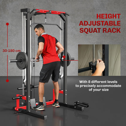 SPORTNOW Cable Crossover Machine, Multi-Function Power Rack with Pull Up Bar, Lat Pull Down System, Squat Rack, Barbell Bar