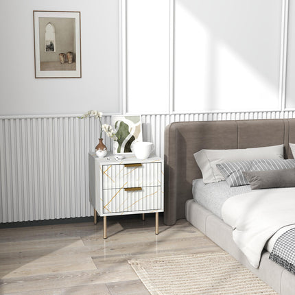 Elegant Two-Drawer Bedside Table - Whitee