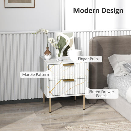 Elegant Two-Drawer Bedside Table - Whitee