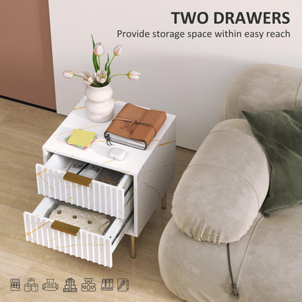 Elegant Two-Drawer Bedside Table - Whitee