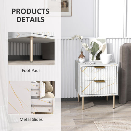 Elegant Two-Drawer Bedside Table - Whitee