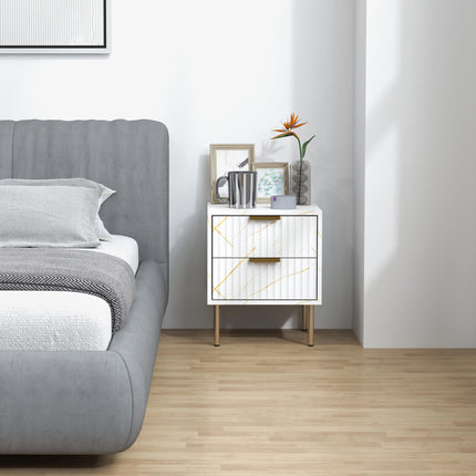 Elegant Two-Drawer Bedside Table - Whitee