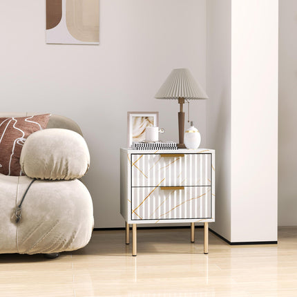 Elegant Two-Drawer Bedside Table - Whitee