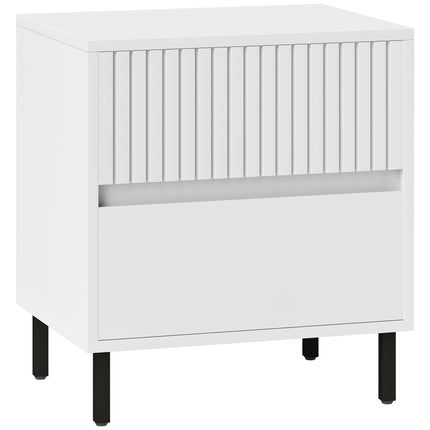 Simple Line Two-Drawer Bedside Table with Indented Detail - White