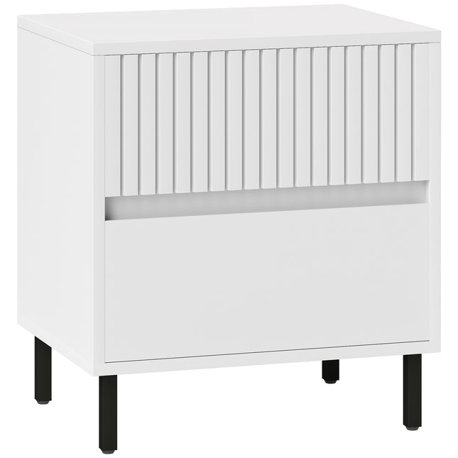 Simple Line Two-Drawer Bedside Table with Indented Detail - White