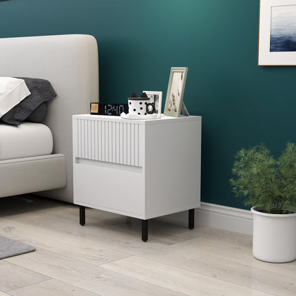 Simple Line Two-Drawer Bedside Table with Indented Detail - White