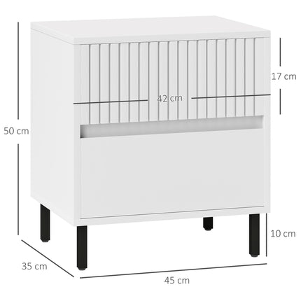 Simple Line Two-Drawer Bedside Table with Indented Detail - White