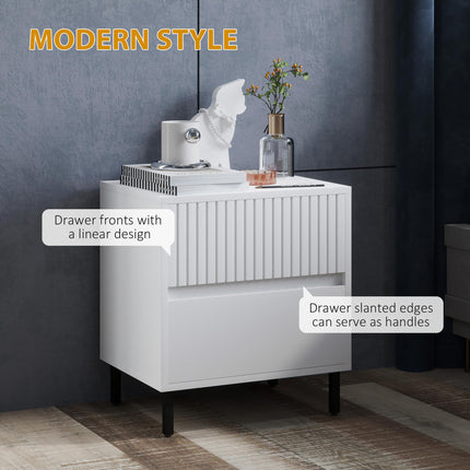Simple Line Two-Drawer Bedside Table with Indented Detail - White