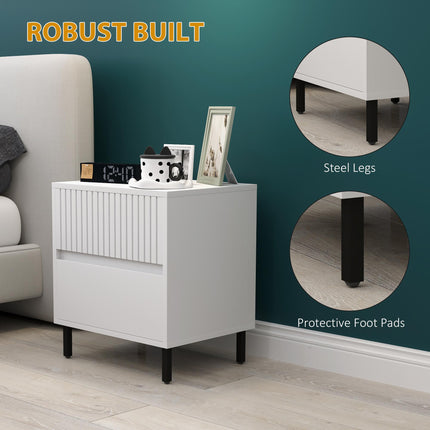 Simple Line Two-Drawer Bedside Table with Indented Detail - White