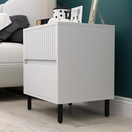 Simple Line Two-Drawer Bedside Table with Indented Detail - White