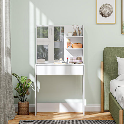 Dressing Table with Mirror and Storage - White