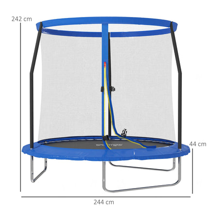 8ft Outdoor Trampoline with Safety Enclosure Net and Steel Frame - Blue and Black