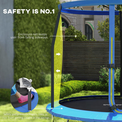 8ft Outdoor Trampoline with Safety Enclosure Net and Steel Frame - Blue and Black