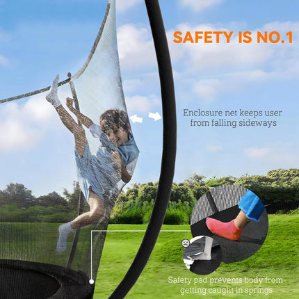 8ft Outdoor Trampoline with Enclosure Net and Spring Cover - Black