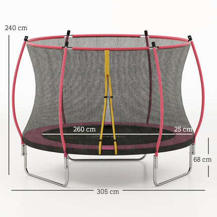 10ft Outdoor Trampoline with Enclosure Net, Spring Cover, Pink