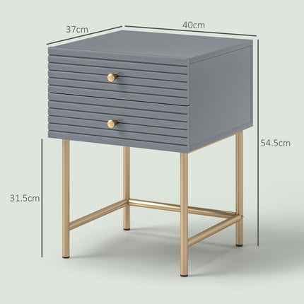 Set of Two Elegant Bedside Tables with Drawers - Grey/Gold-Tone