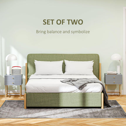 Set of Two Elegant Bedside Tables with Drawers - Grey/Gold-Tone