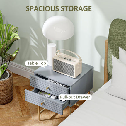 Set of Two Elegant Bedside Tables with Drawers - Grey/Gold-Tone