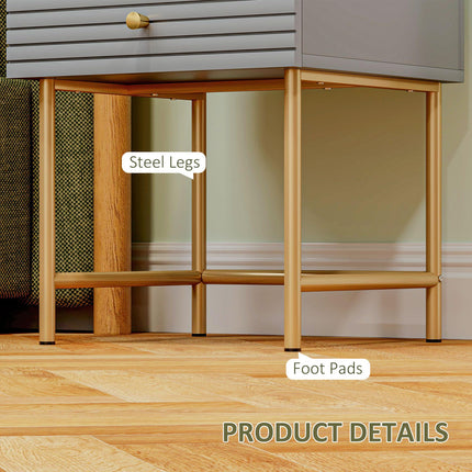Set of Two Elegant Bedside Tables with Drawers - Grey/Gold-Tone