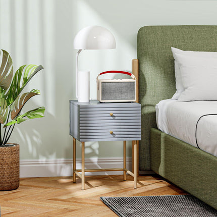 Set of Two Elegant Bedside Tables with Drawers - Grey/Gold-Tone