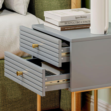 Set of Two Elegant Bedside Tables with Drawers - Grey/Gold-Tone