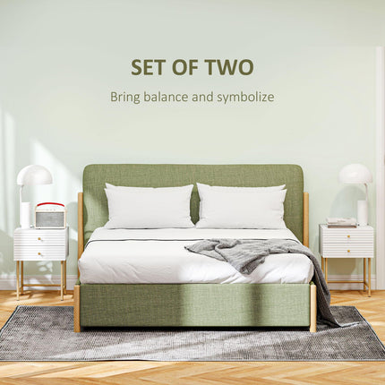 Set of Two Elegant Bedside Tables with Drawers - White/Gold-Tone