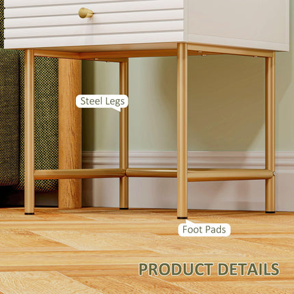 Set of Two Elegant Bedside Tables with Drawers - White/Gold-Tone