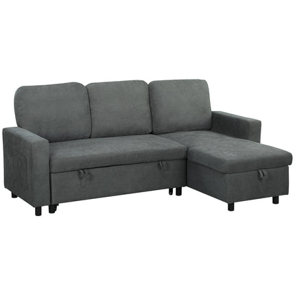 Convertible L-Shaped 3 Seater Sofa Bed with Storage and Reversible Chaise - Charcoal Grey