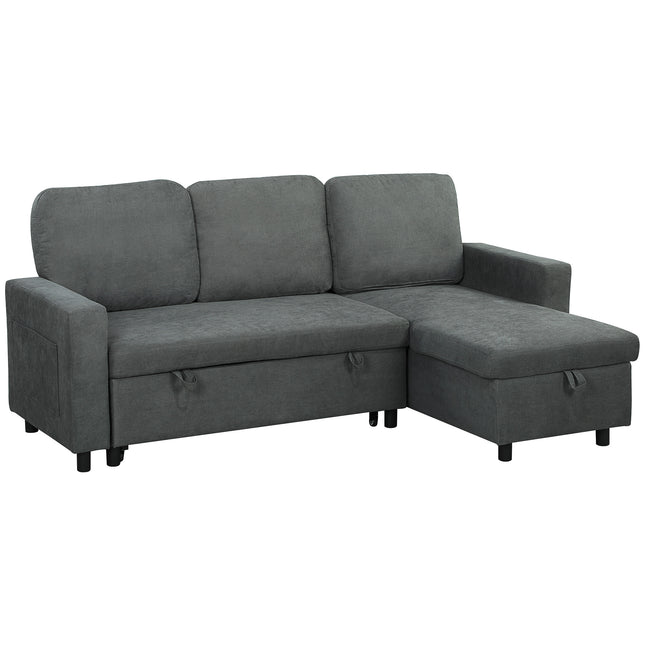 Convertible L-Shaped 3 Seater Sofa Bed with Storage and Reversible Chaise - Charcoal Grey