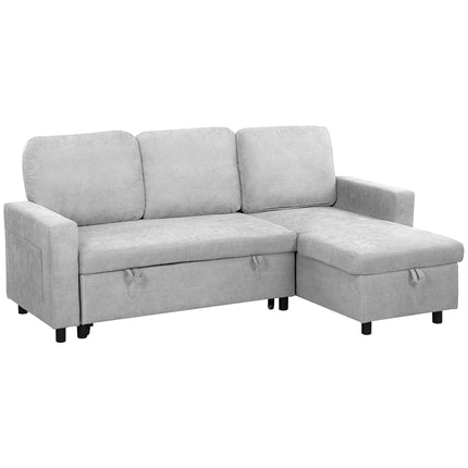 L Sofa Bed with Storage, Reversible Chaise - Light Grey
