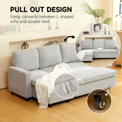 L Sofa Bed with Storage, Reversible Chaise - Light Grey