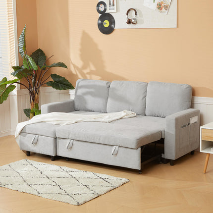 L Sofa Bed with Storage, Reversible Chaise - Light Grey