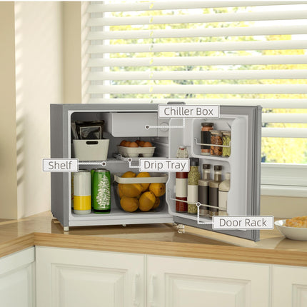 46 Litre Lockable Countertop Fridge with Adjustable Temperature and Reversible Door - Grey