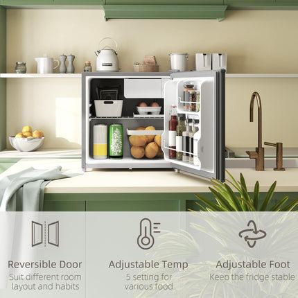 46 Litre Lockable Countertop Fridge with Adjustable Temperature and Reversible Door - Grey
