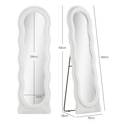 Wavy Velvet-Feel Full Length Mirror - White