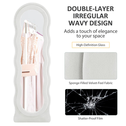 Wavy Velvet-Feel Full Length Mirror - White
