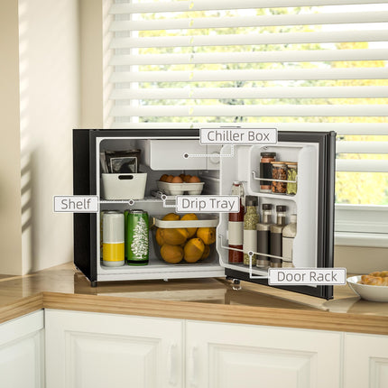 46 Litre Lockable Countertop Fridge with Adjustable Temperature and Reversible Door - Black