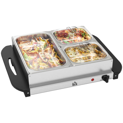 Electric Food Warmer 4 Tray 4.5L Buffet Server with Adjustable Temperature and Lids - Silver