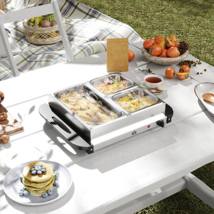 Electric Food Warmer 4 Tray 4.5L Buffet Server with Adjustable Temperature and Lids - Silver