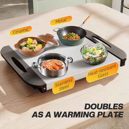 Electric Food Warmer 4 Tray 4.5L Buffet Server with Adjustable Temperature and Lids - Silver