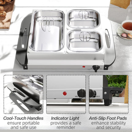 Electric Food Warmer 4 Tray 4.5L Buffet Server with Adjustable Temperature and Lids - Silver