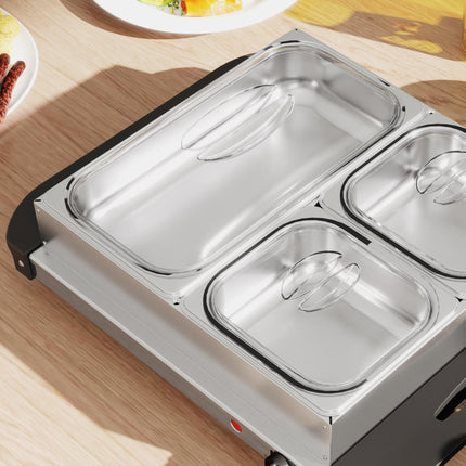 Electric Food Warmer 4 Tray 4.5L Buffet Server with Adjustable Temperature and Lids - Silver
