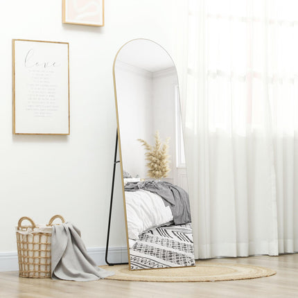 150cm Arched Full Length Mirror with Stand - Gold Tone