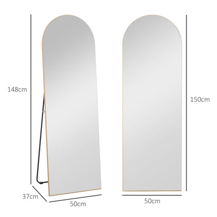150cm Arched Full Length Mirror with Stand - Gold Tone