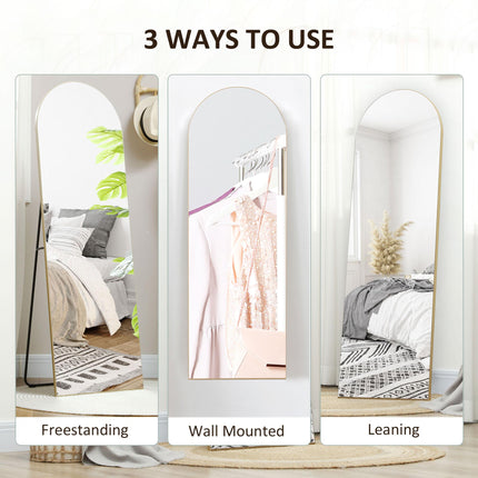 150cm Arched Full Length Mirror with Stand - Gold Tone