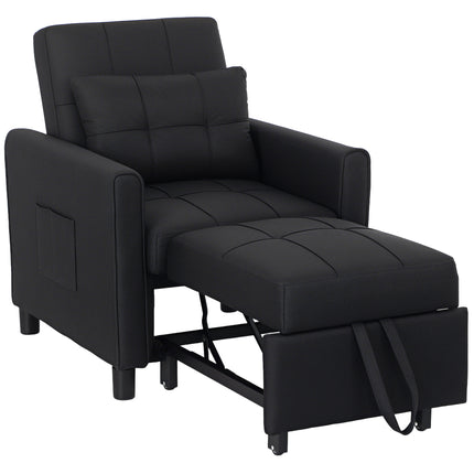Linen-Look Single Chair Bed with Adjustable Backrest and Pillow - Black
