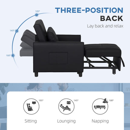 Linen-Look Single Chair Bed with Adjustable Backrest and Pillow - Black