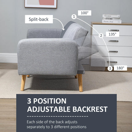 Three-Seater Sofa Bed, with Split Back - Light Grey