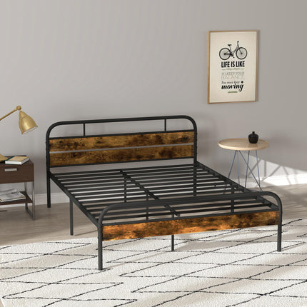 Industrial-Style King Bed Frame - Black/Brown