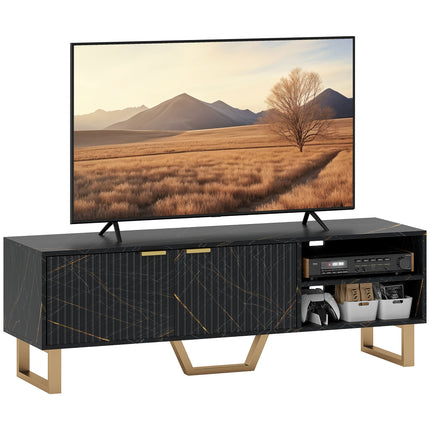 Marble Effect TV Unit for up to 70" TVs with Shelves, Storage Cupboard & Cable Management - Black
